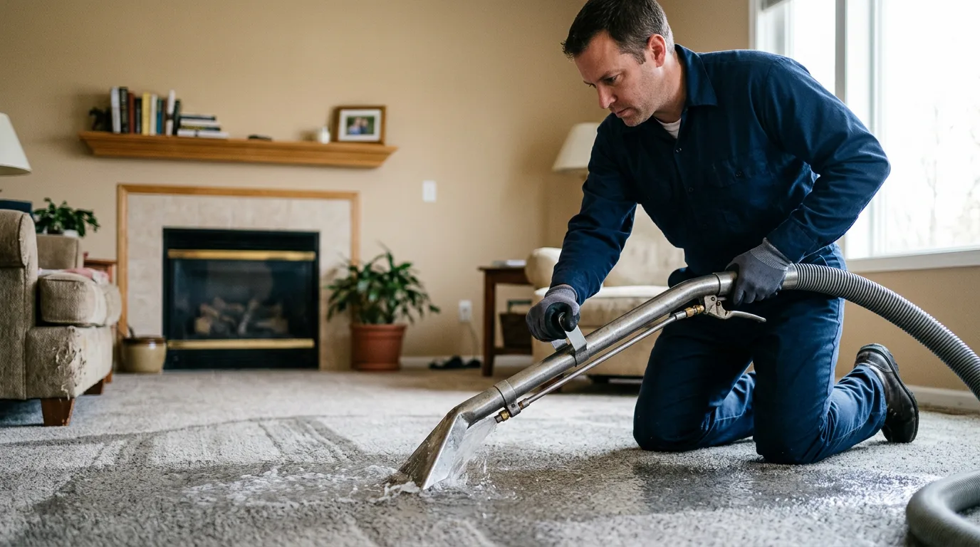 Water damage restoration technician working near Clontarf, MN